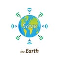 Planet Earth sends a signal for help through wi-fi. Text Save th