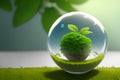 Planet Earth shaped like a crystal ball in a green forest. Generative Ai