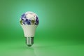 Planet earth shaped like an electric LED bulb with copy space. 3d illustration