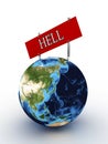 Planet earth with a sign hell Royalty Free Stock Photo