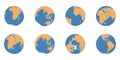 Planet Earth simplified hand drawn color icons. Globe different views on North Pole, Africa, America, Australia Europe, Asia