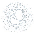 Planet Earth sketch. Internet world, digital communication. Hand drawn vector line.