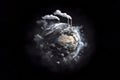 planet earth with smoking chimneys on a black background. ai generative