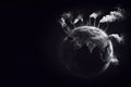 planet earth with smoking chimneys on a black background. ai generative