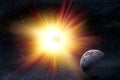 Sun in outer space, bright light of the star . Royalty Free Stock Photo