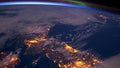 Planet earth from the space at night animation. the flight from space to earth amination. Planet earth at night