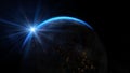 Planet earth from the space at night. Sunrise illuminate the earth in outer space Royalty Free Stock Photo