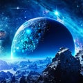 Planet earth in space with starry sky background. 3d rendering Generative AI Royalty Free Stock Photo