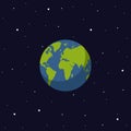 Planet Earth in space with stars in flat style. World globe vector illustration Royalty Free Stock Photo