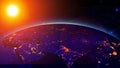 Planet Earth with a spectacular sunset `Elements of this image furnished by NASA` 3d rendering. Royalty Free Stock Photo