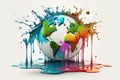Planet Earth splashing in water, color liquid on white Royalty Free Stock Photo