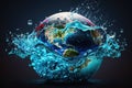 Planet Earth splashing in green liquid water on dark background Royalty Free Stock Photo
