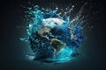 Planet Earth splashing in water surface on white, Royalty Free Stock Photo