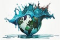 Planet Earth splashing in water surface on white, Royalty Free Stock Photo