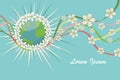 Planet earth with spring flowers,curly ribbons.eps Royalty Free Stock Photo