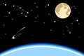 Planet Earth and the starry sky. Full moon, stars, constellation Ursa Major. Space, flat style Royalty Free Stock Photo