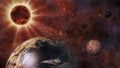 Planet Earth, The Sun, The Moon and Planets 3D Rendering Royalty Free Stock Photo