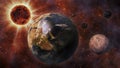 Planet Earth, The Sun, The Moon and Planets 3D Rendering Royalty Free Stock Photo