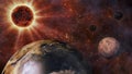 Planet Earth, The Sun, The Moon and Planets 3D Rendering Royalty Free Stock Photo