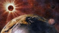 Planet Earth, The Sun, The Moon and Planets 3D Rendering Royalty Free Stock Photo