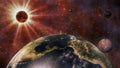 Planet Earth, The Sun, The Moon and Planets 3D Rendering Royalty Free Stock Photo