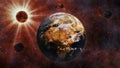 Planet Earth, The Sun, The Moon and Planets 3D Rendering Royalty Free Stock Photo