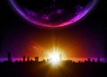 Planet earth with sunrise in space Royalty Free Stock Photo