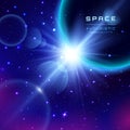 Planet earth with sunrise in space. Vector space background Royalty Free Stock Photo