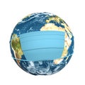Planet earth with surgical mask, 3D rendering