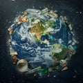 Planet Earth surrounded by plastic waste. Royalty Free Stock Photo