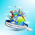 Planet earth travel the world concept with address bar on blue sky background Royalty Free Stock Photo