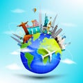 Planet earth travel the world concept on blue skyline background Royalty Free Stock Photo