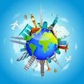 Planet earth travel the world concept on blue skyline background