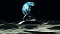 Planet Earth Viewed from the Moon Silver UFO Hovering Royalty Free Stock Photo