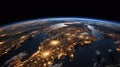 Planet Earth viewed from space with city lights in Europe. Planet Earth background Royalty Free Stock Photo