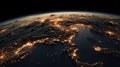 Planet Earth viewed from space with city lights in Europe. Horizontal banner Royalty Free Stock Photo