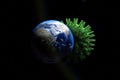 Planet earth and virus. Great danger to the world covid-19 attack 3d render photo manipulation, corona virus illustration Royalty Free Stock Photo