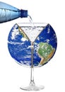 Planet Earth in a water glass on white background Royalty Free Stock Photo