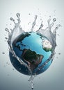 Planet Earth in water splash. World Water Day. Preserve and save planet earth concept. Generative Ai illustration