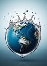 Planet Earth in water splash. World Water Day. Preserve and save planet earth concept. Generative Ai illustration