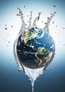 Planet Earth in water splash. World Water Day. Preserve and save planet earth concept. Generative Ai illustration