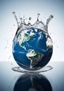 Planet Earth in water splash. World Water Day. Preserve and save planet earth concept. Generative Ai illustration