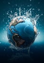 Planet Earth in water splash. World Water Day. Preserve and save planet earth concept. Generative Ai illustration