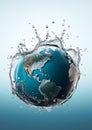 Planet Earth in water splash. World Water Day. Preserve and save planet earth concept. Generative Ai illustration