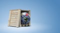 planet Earth in wooden crate with Fragile label stuck on it - 3D render Royalty Free Stock Photo