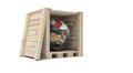 planet Earth in wooden crate with Fragile label stuck on it - 3D render Royalty Free Stock Photo