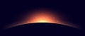 Planet eclipse concept. Red yellow solar light glare effect. Abstract glowing sunrise in dark space. Earth horizon halo Royalty Free Stock Photo