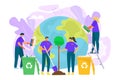 Planet ecology protection, save earth environment concept, vector illustration. Cartoon people character care about Royalty Free Stock Photo