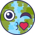 Planet emoji kiss with heart expression vector