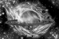 Planet Explosion. Apocalypse. End of The Time. Science fiction art. Beauty of deep space. black and white image